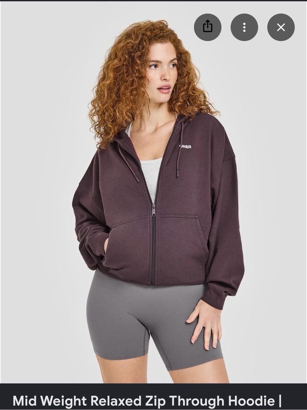 Oner Active Mid Weight Relaxed Zip through Hoodie Plum Brown Size Small